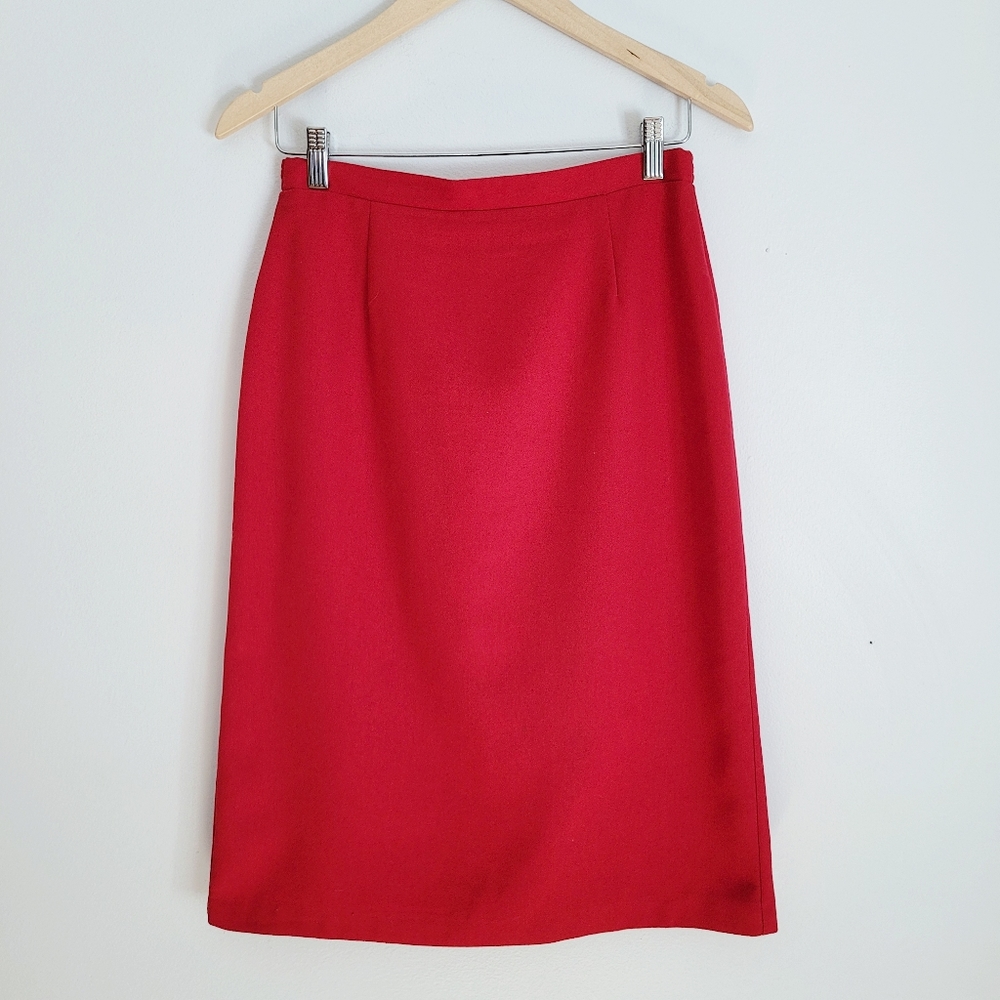 Gorgeous Tomato Red Vintage Wool Blend Pencil Skirt - 28 Waist